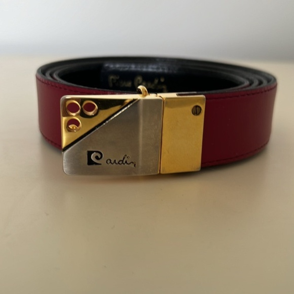 Vintage Burgundy Leather Pierre Cardin Belt Size 42 inches/102 cm